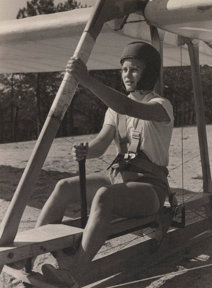 German girl of the Hitler Youth learns to fly a glider