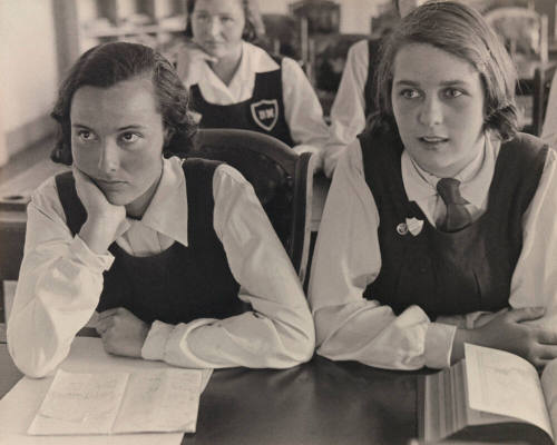 Two English students attending lecture at Pensionnat Heubit in Lausanne, Switzerland