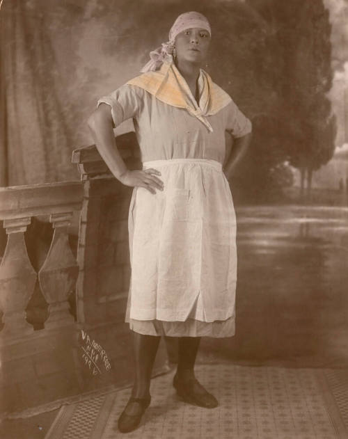 Portrait of a woman in headscarf, New York