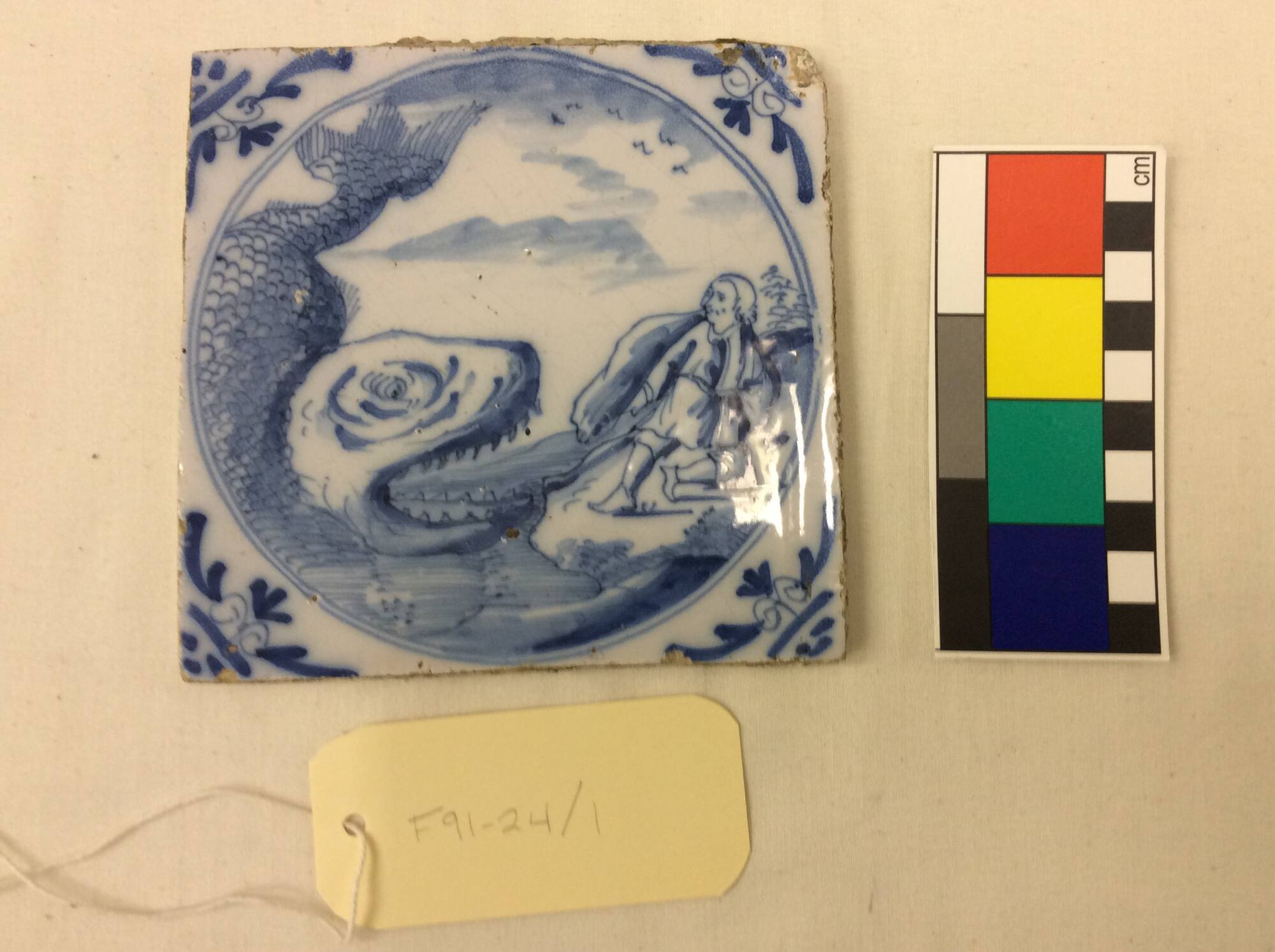 London Tile Painted with Scene of "Jonah and the Whale"